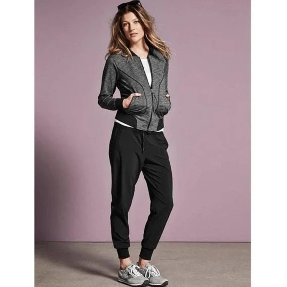ATHLETA SIZE XS bombtastic zip up bomber jacket heathered black grey - Picture 1 of 8
